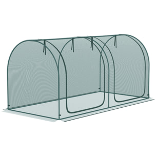 Serre tunnel de jardin serre à tomates filet protection solaire 2 portes zippées enroulables acier HDPE vert