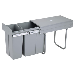 Contenedor de reciclaje para mueble de cocina, cubos de basura bajo fregadero, fijación inferior y extracción manual, cubos extraíbles, con tapa