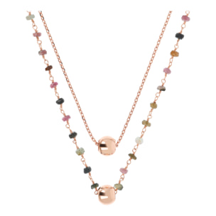 Collana Multifilo con Doppio Pendente e Pietra Naturale Spinello Tormalina