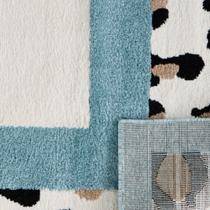 LEOVAH - Tapis de salon bleu à motif léopard
