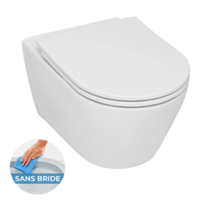 Pack WC Bâti-support + WC sans bride Serel SP26, fixations invisibles + Plaque blanche + Set habillage