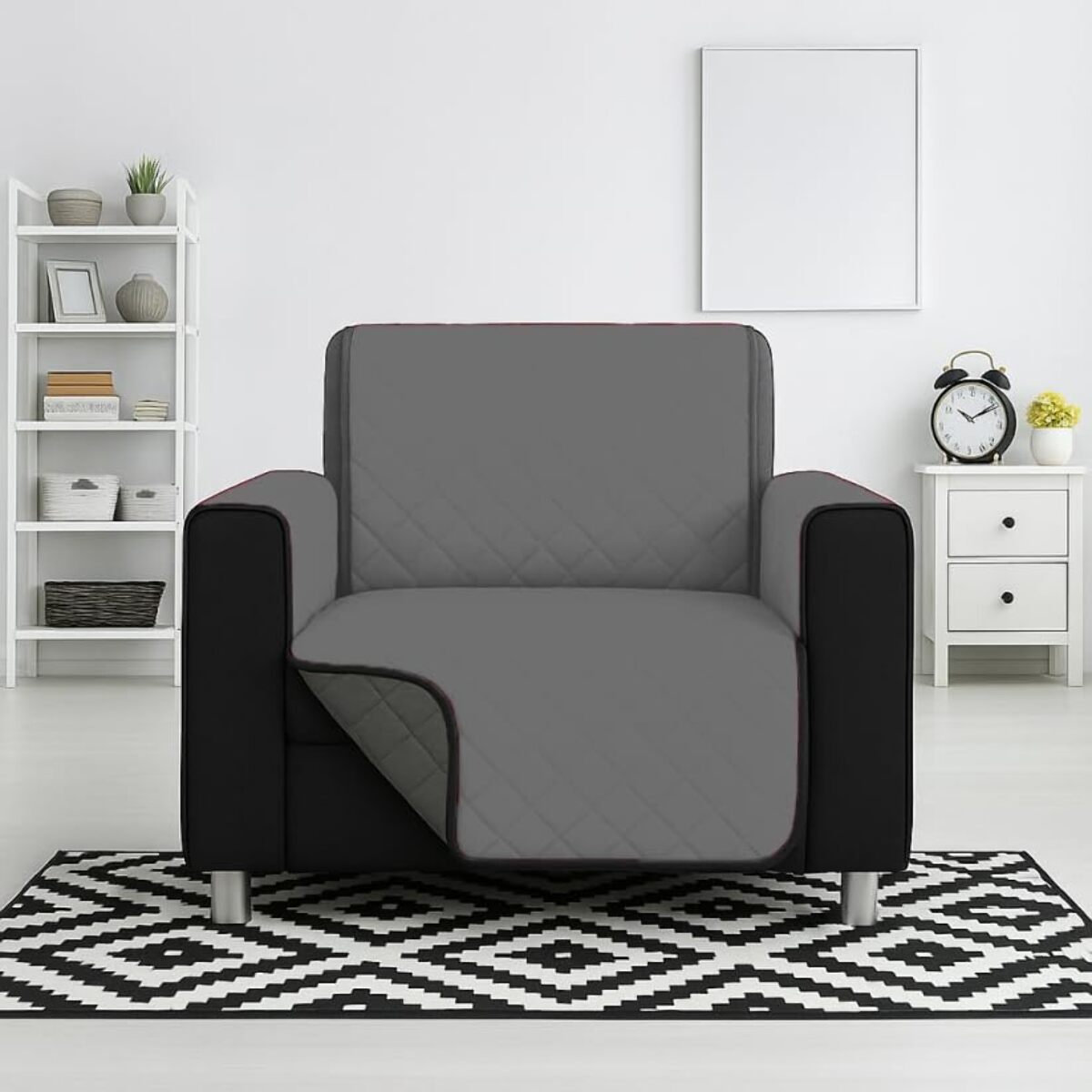 INTRECCI Copripoltrona Grigio Chiaro/Grigio Scuro Bicolore Antimacchia Waterproof Facilmente Lavabile con Elastico Misure Multiple Salva Divano Reversibile Certificazione Oeko Tex