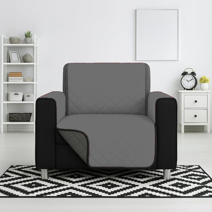 INTRECCI Copripoltrona Grigio Chiaro/Grigio Scuro Bicolore Antimacchia Waterproof Facilmente Lavabile con Elastico Misure Multiple Salva Divano Reversibile Certificazione Oeko Tex