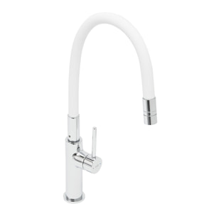 Mitigeur pour évier de cuisine, bec flexible en silicone, aérateur Neoperl®, cartouche en céramique, blanc/chrome (SATBSD290B)
