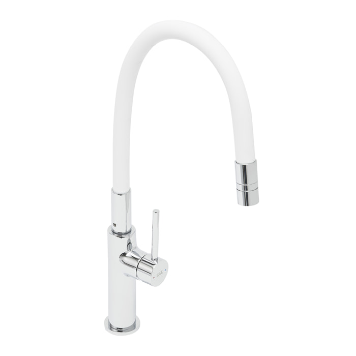 Mitigeur pour évier de cuisine, bec flexible en silicone, aérateur Neoperl®, cartouche en céramique, blanc/chrome (SATBSD290B)