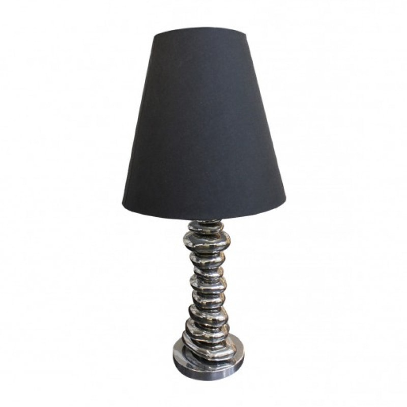 Lampe galets argentés et abat-jour noir H76 cm- LEGNO