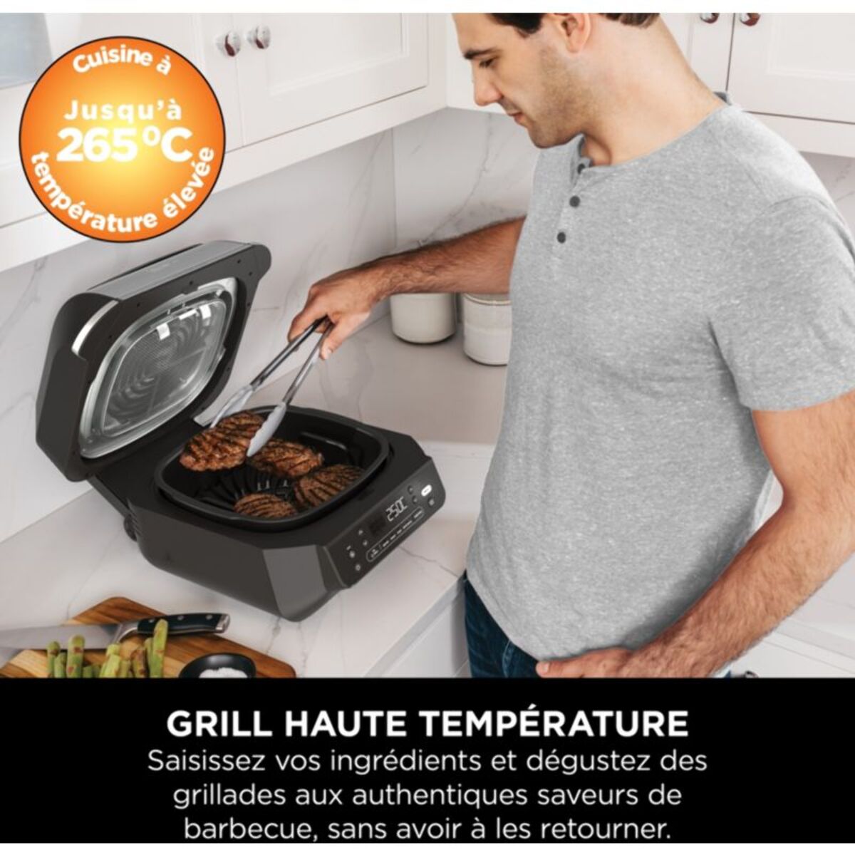 Grille-viande NINJA Foodi Air Grill  EG351 gris thermosonde à poser, 25.5x24.5 cm