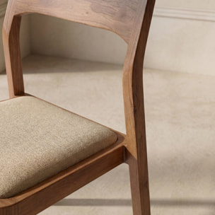 Chaise Nory -bois massif d'hévéa et tapisserie en tissu-couleur noyer 42 x 83 x 54 cm