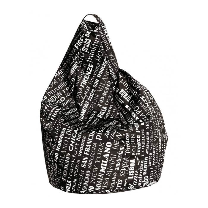 Pouf Marisa, Poltrona multiuso, Poltroncina sacco, Pouf poggiapiedi, Made in Italy, 80x80 h120 cm, Nero e Bianco