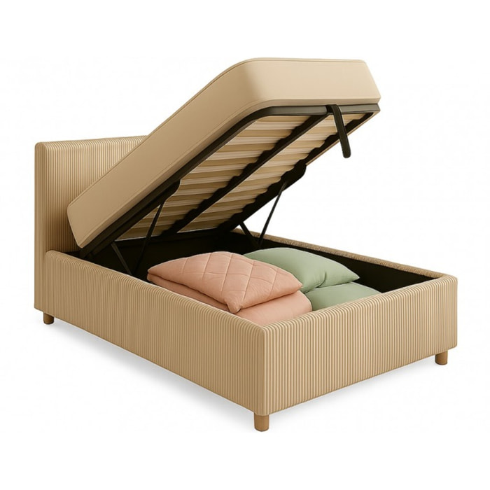 Lit coffre Colisée avec tête de lit | Robuste et confortable | Montage simple rapide | Velours Côtelé | beige