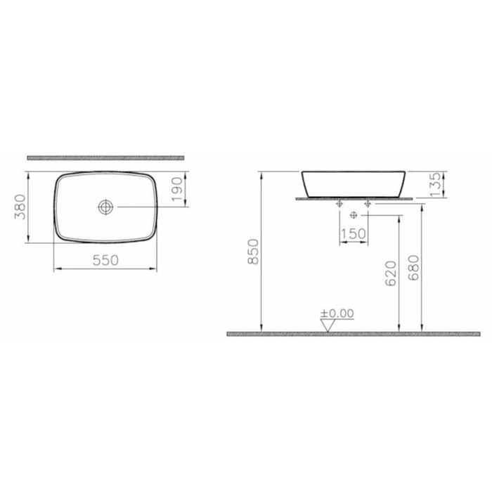VitrA Shift 55x38 cm lavabo à poser sans trou de robinetterie (7075-003-0016)