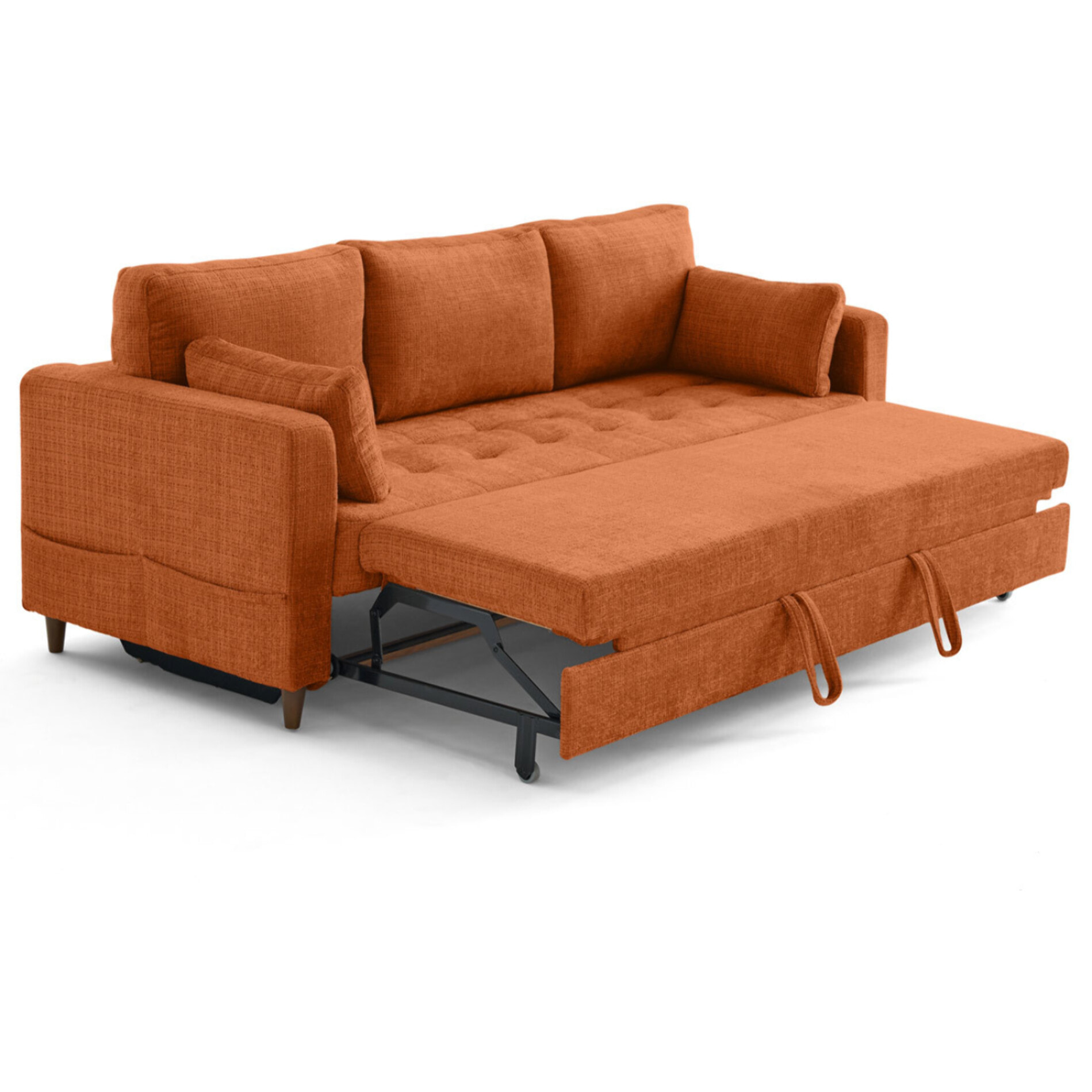 Anna - canapé droit 3 places convertible avec poche en velours texturé - Rouille