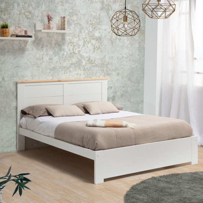 Lit adulte avec tête de lit en bois - NEVEA