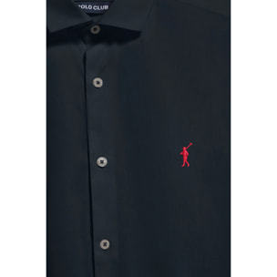 Camicia slim in popeline blu marino con logo Rigby Go ricamato