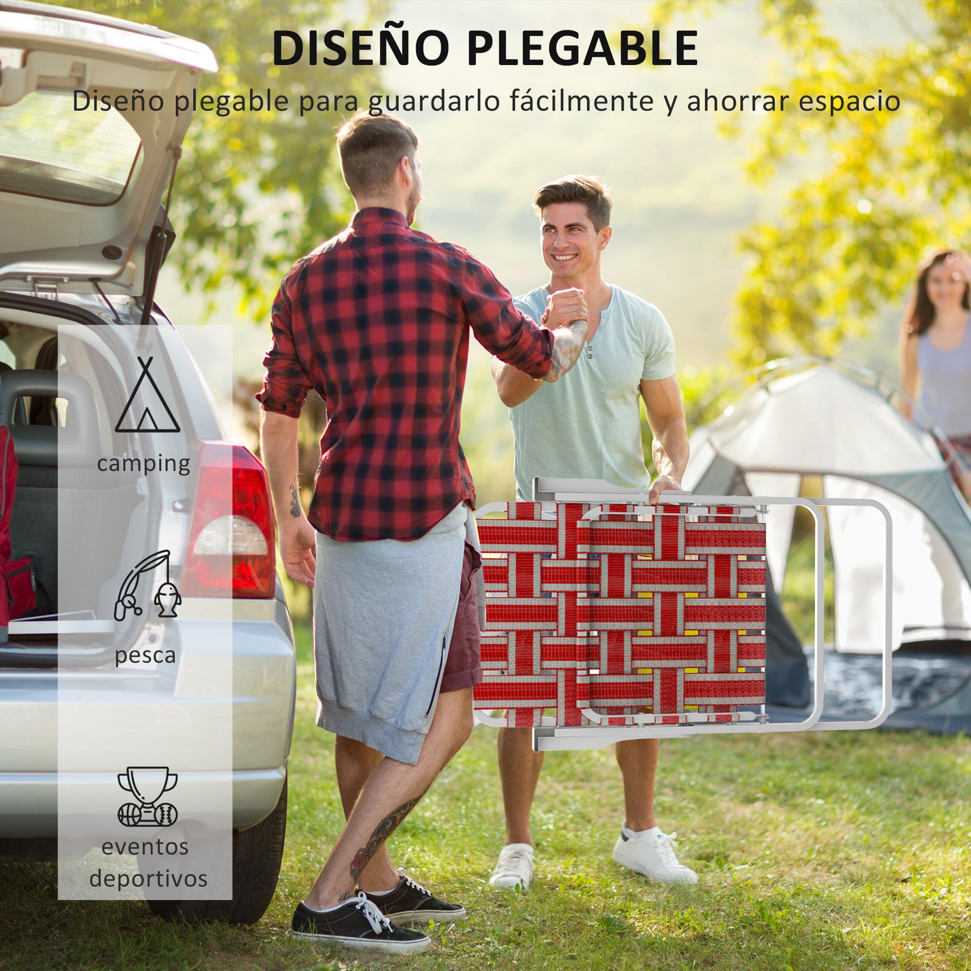 Conjunto de 2 Sillas de Camping Plegables Sillas de Jardín Exterior con Reposabrazos Carga 120 kg para Terraza Playa Piscina 57x57x94 cm Rojo