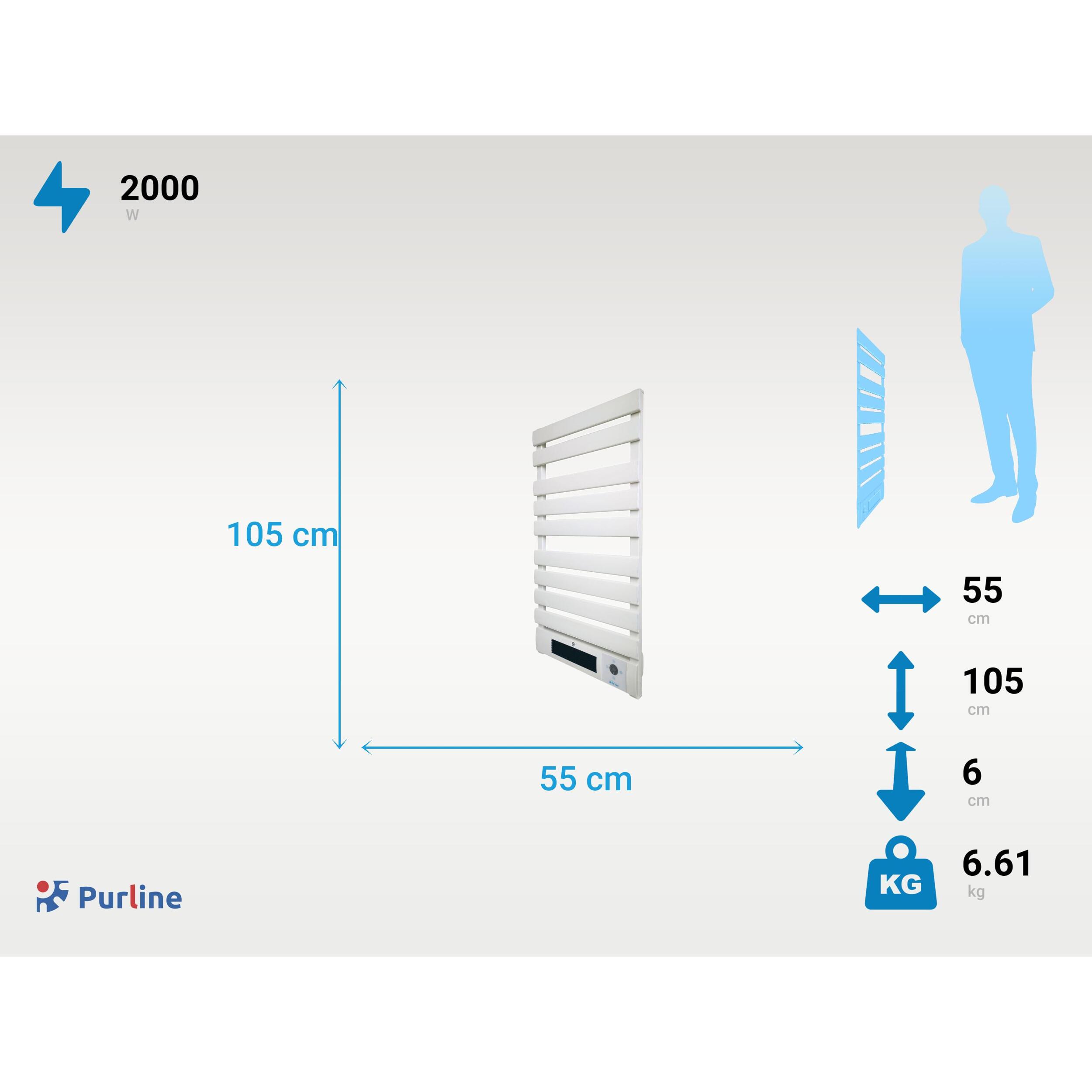 Toallero Eléctrico 1500W en aluminio blanco con display LED NTW-25 PURLINE