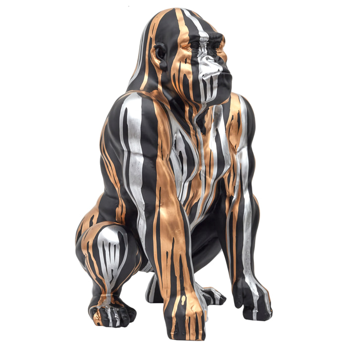 Statuette Gorille Noir Coulure Dore Argente H45cm