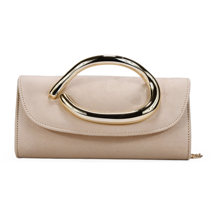 Bolso clutch beige con asa de metal