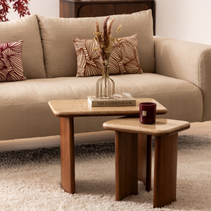 Lot de 2 tables basses Jivan Travertin bois L60/38cm