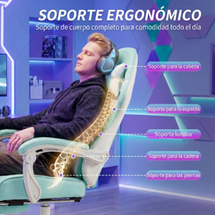 Silla Gaming Ergonómica, Silla Gamer con Lumbar Masaje Vibración, Reclinable 155°, Altura Ajustable, Reposacabezas y Reposapiés Retráctil, para Oficina, Estudio, Azul Claro