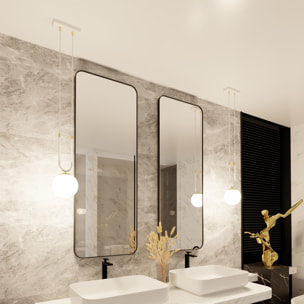 Lampada a sospensione GLAM in acciaio bianco opale e oro