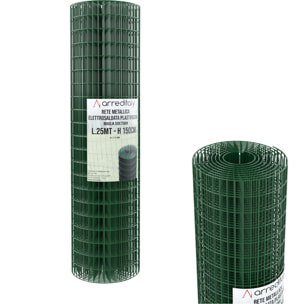 Rotolo Rete Metallica Per Recinzioni 25 M Zincata Plastificata Elettrosaldata Rigida Per Giardino Orto Piante Spazi Esterni (150 Cm)