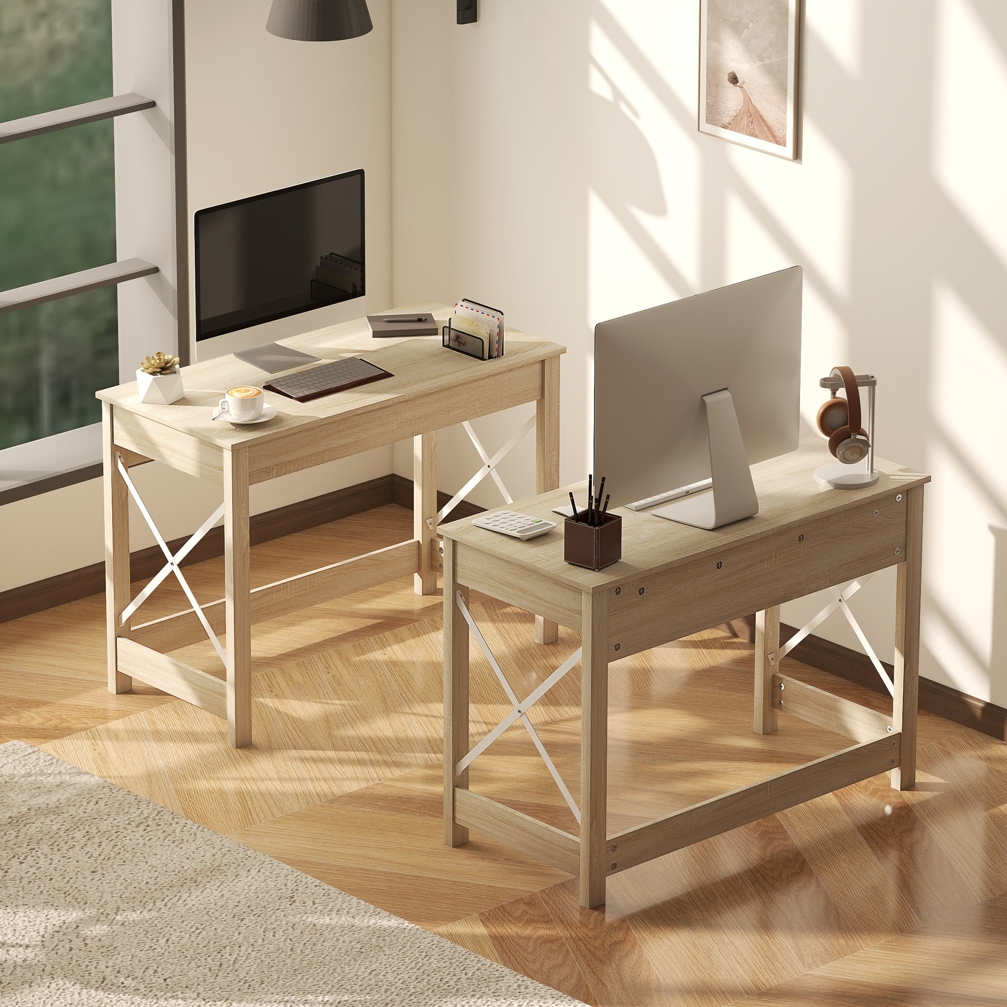 Mesa Escritorio Estilo Moderno Escritorio Fácil de Montar Mesa de Ordenador para Oficina Dormitorio Estudio 105x50x76 cm Natural