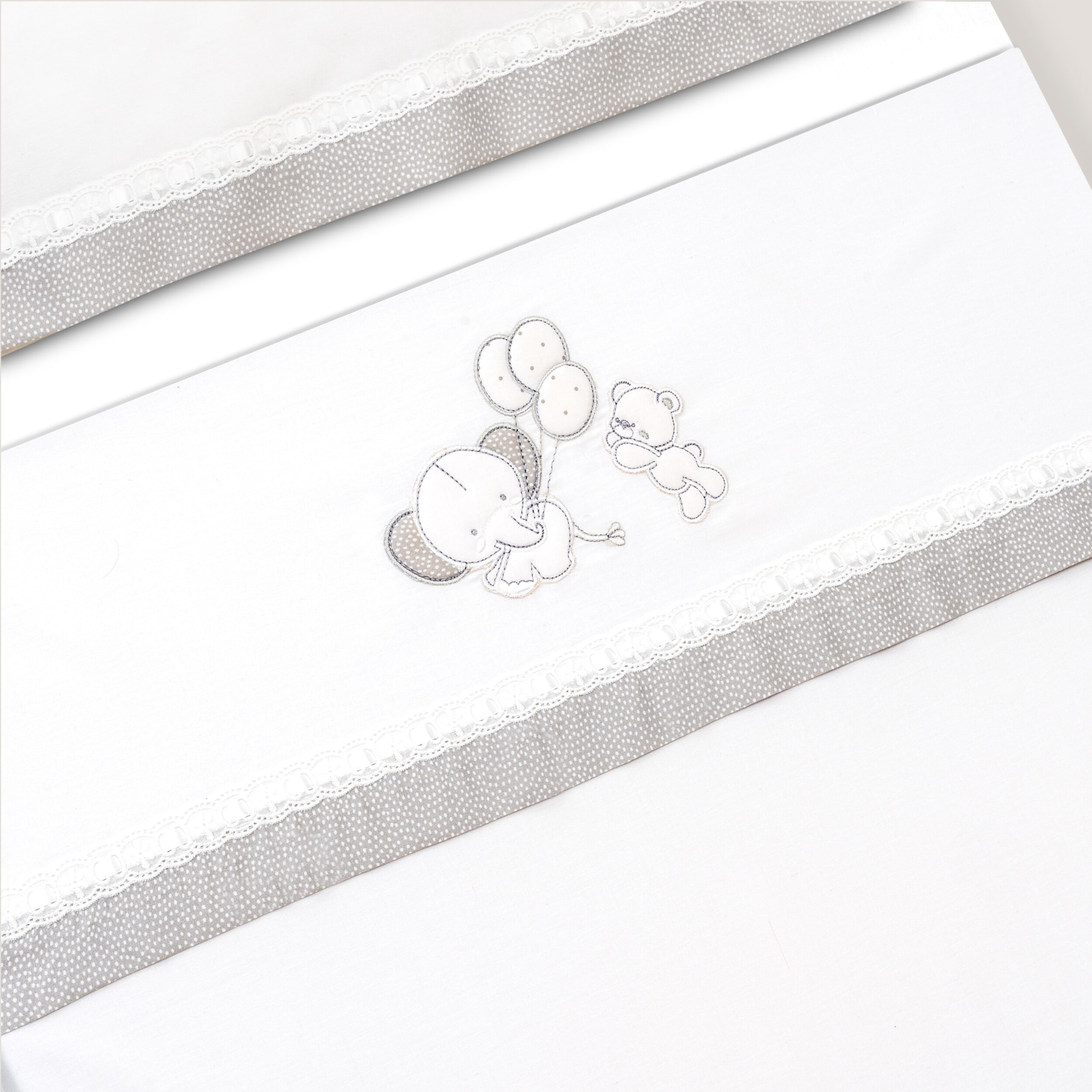 Triptico Cuna Pasacinta Oso Elefante Globos +Broche Bco/Gris