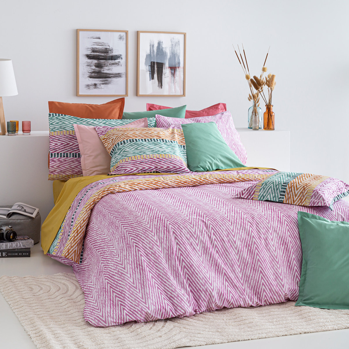 Housse de couette réversible en coton ADDISON - multicolore - vendue seule