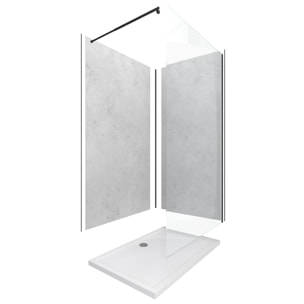Pack Panneaux Muraux Light Grey 90+120x210 - Receveur 120x90 - Paroi 120x200 - Profils et Bras NOIR
