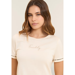 T-shirt con inserto crinkle sul retro e dettagli animalier