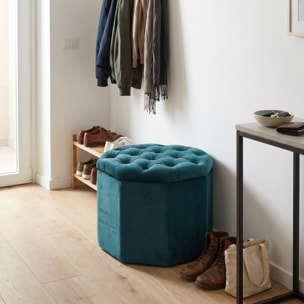 Pouf contenitore ottagonale in velluto - PETROLIO