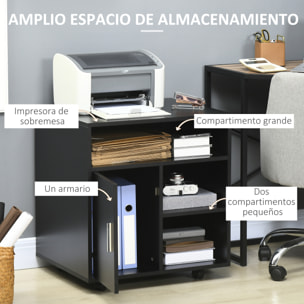 HOMCOM Mueble con Ruedas para Impresora Armario de Oficina Multifuncional con Estantes con Amplio Espacio de Almacenaje 60x50x65,5 cm Negro