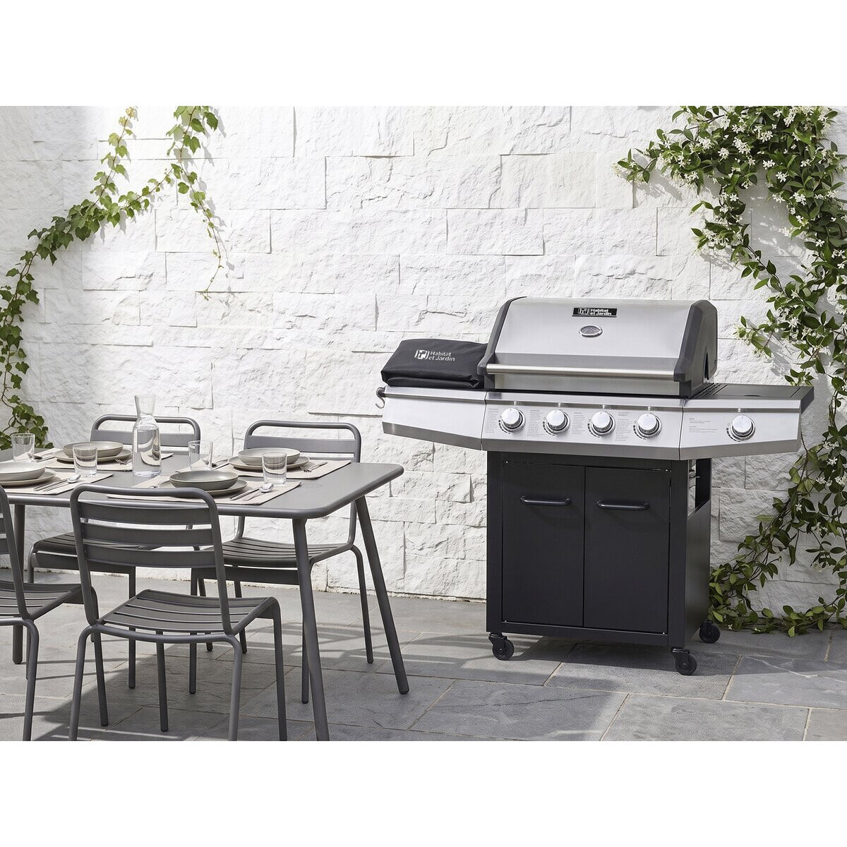 Barbecue gaz "Bingo 5" - 5 Brûleurs dont 1 latéral - 15.2kW + Housse protection - Noir