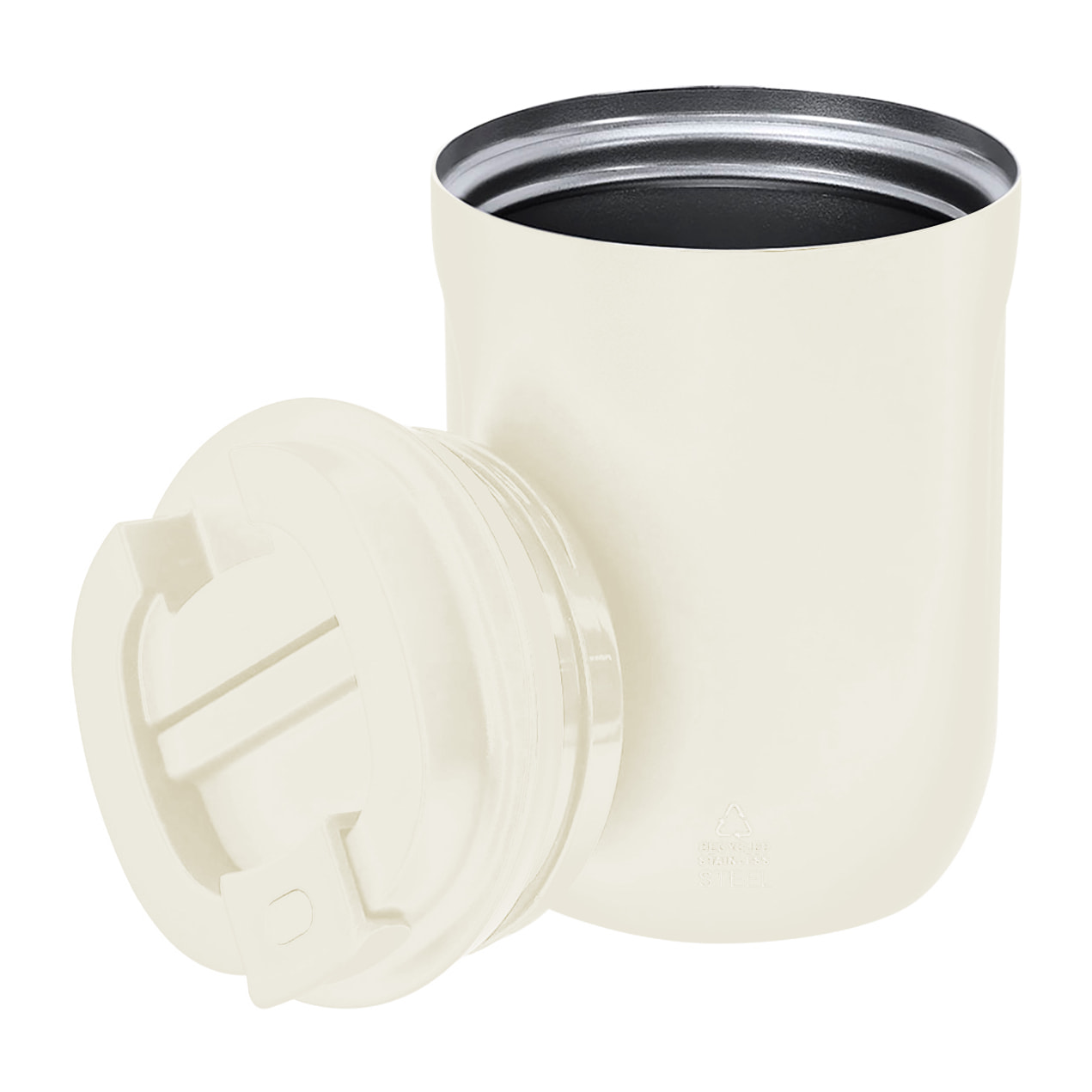 Vaso térmico de doble pared con capacidad de 250 ml en Acero Inoxidable Reciclado en acabado semi mate. Con tapadera de seguridad. Libre de BPA.