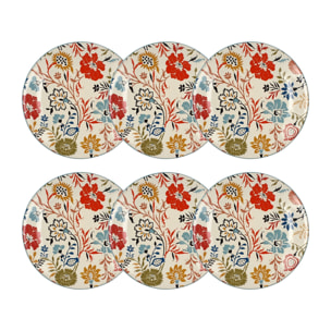 Lot de 6 assiettes plates florales en grès  27cm JAIPUR