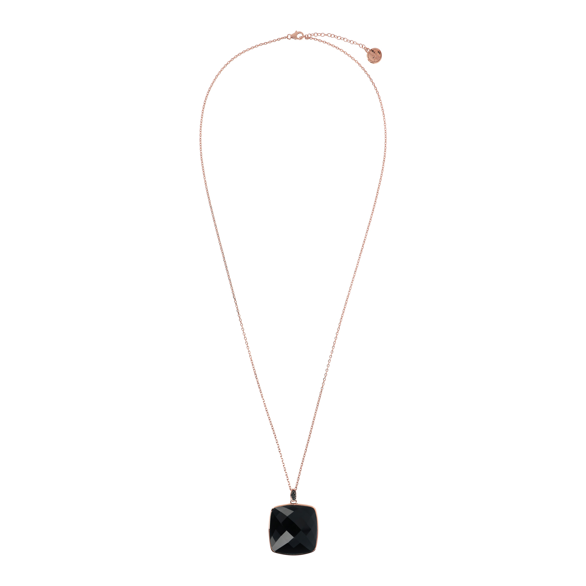 Collana con Pendente in Pietra Naturale Quadrata Spinello Nero e Pavé