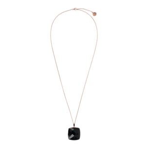 Collana con Pendente in Pietra Naturale Quadrata Spinello Nero e Pavé