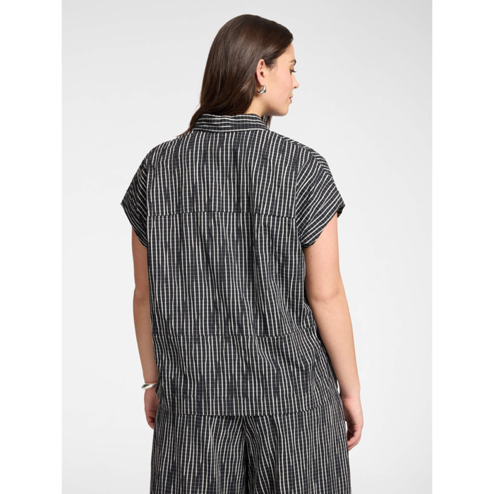 Elena Mirò - Camisa de algodón teñido en hilo - Negro