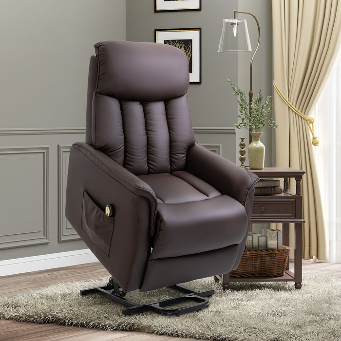 Fauteuil de relaxation électrique fauteuil releveur inclinable avec repose-pied ajustable revêtement synthétique tissu chocolat