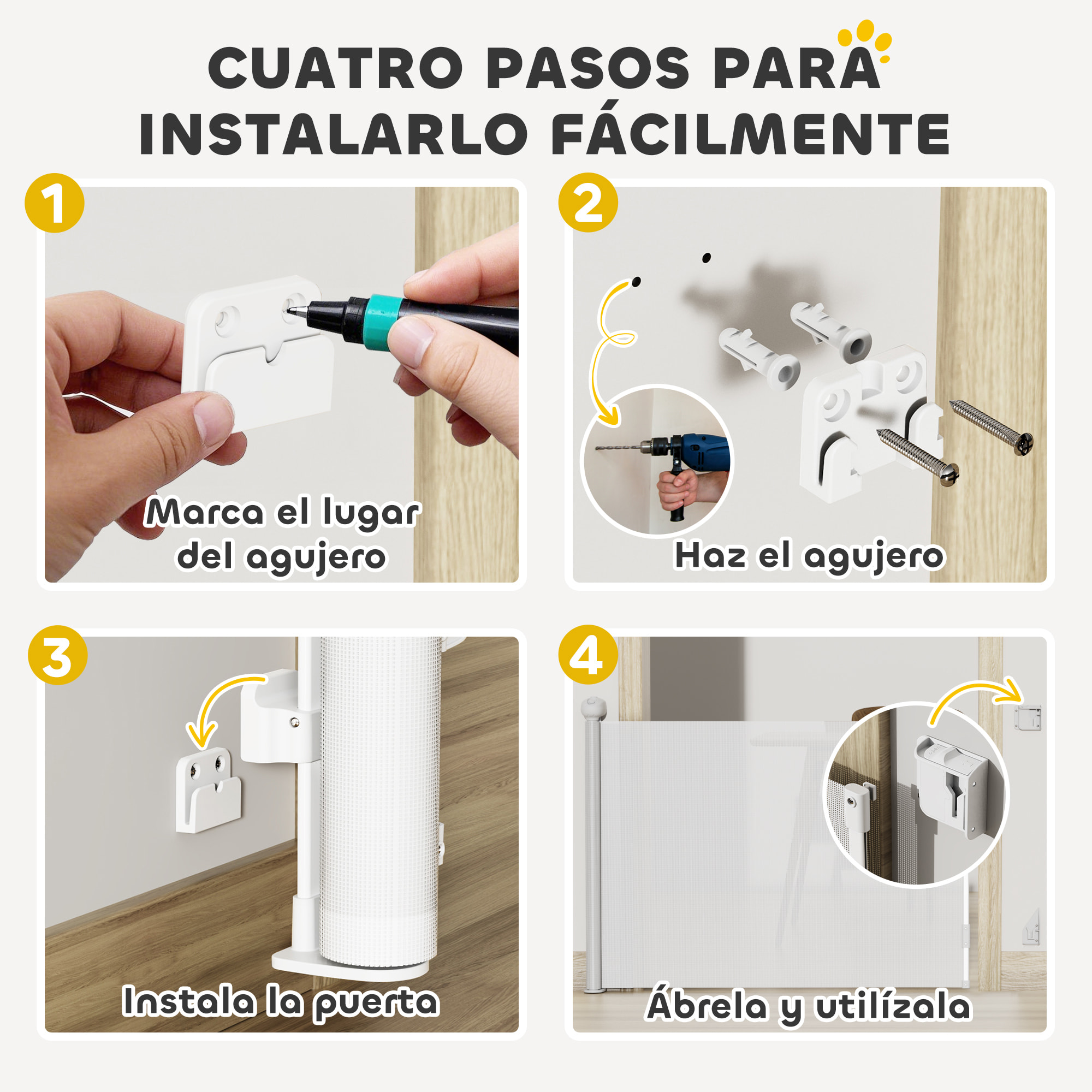 Barrera para Perros Retráctil 0-144 cm Puerta para Perros Pequeños Extensible Barrera de Seguridad para Mascotas con Interruptor de Cierre para Escaleras Puertas Pasillos