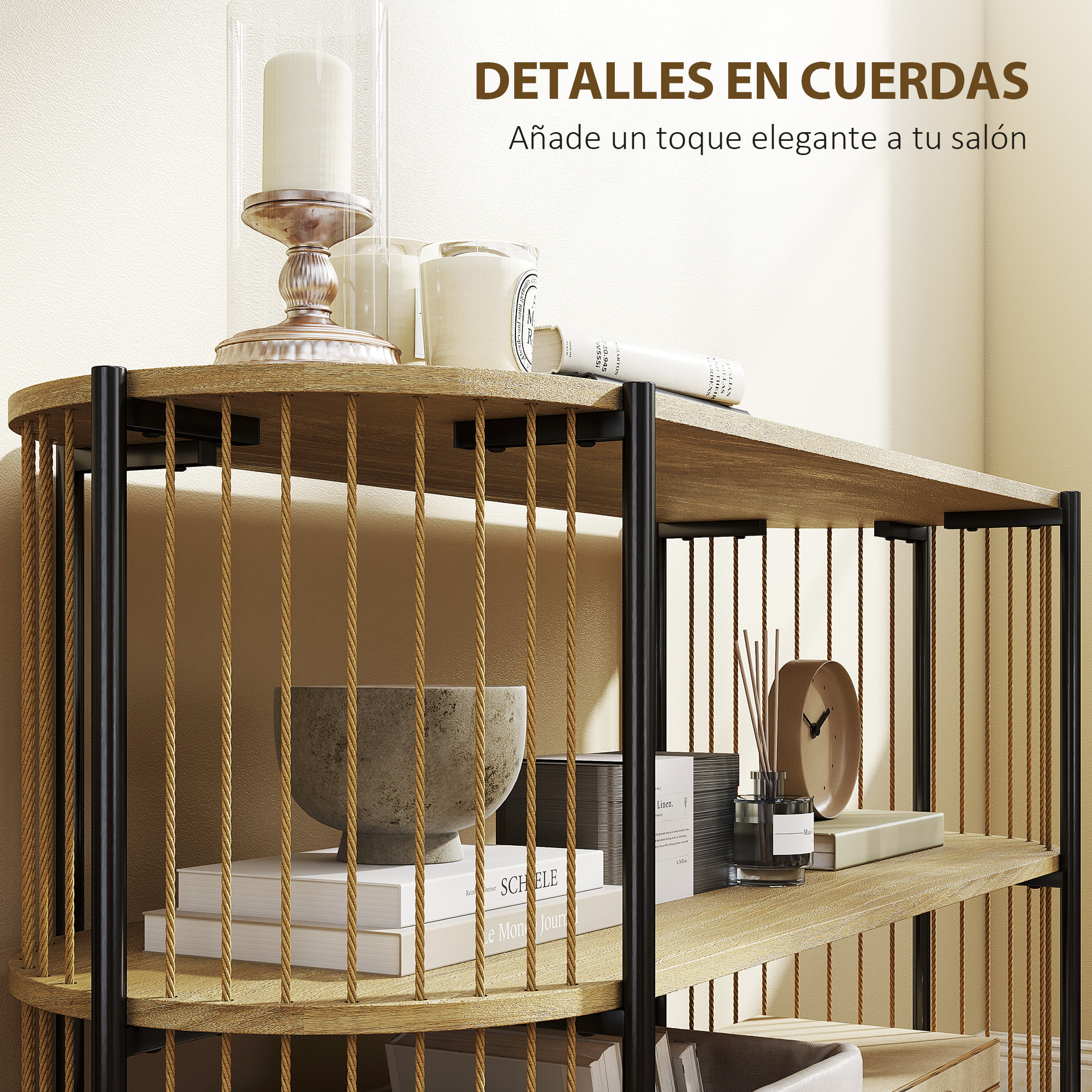 Mesa de Consola con Cuerda de Papel Trenzada a Mano Consola Recibidor de 3 Niveles con Marco de Acero Estilo Bohemio para Entrada Sala de Estar 124x43,5x80 cm Natural