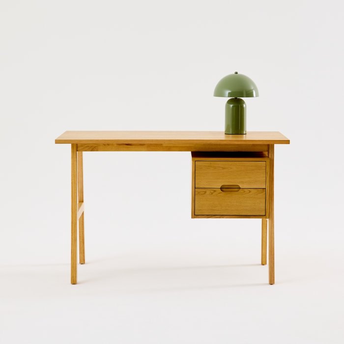 Bureau bois d'hévéa et placage chêne 2 tiroirs ALANA