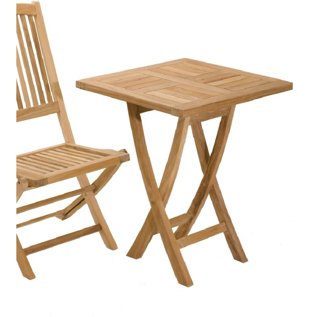 FUN - Table de jardin 2 personnes, carrée pliante 60x60cm en bois Teck