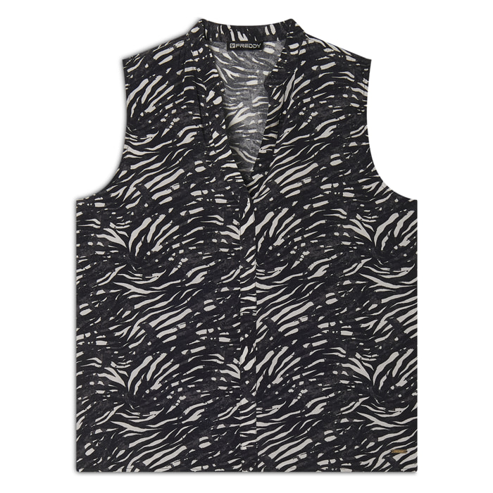 Blusa animalier in viscosa con scollo a V
