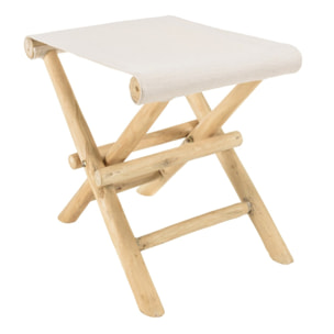 WILL - Tabouret pliant en branches de teck pieds croisés assise tissu