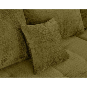 Rune - canapé panoramique d'angle droit 7 places en velours texturé - Vert Olive