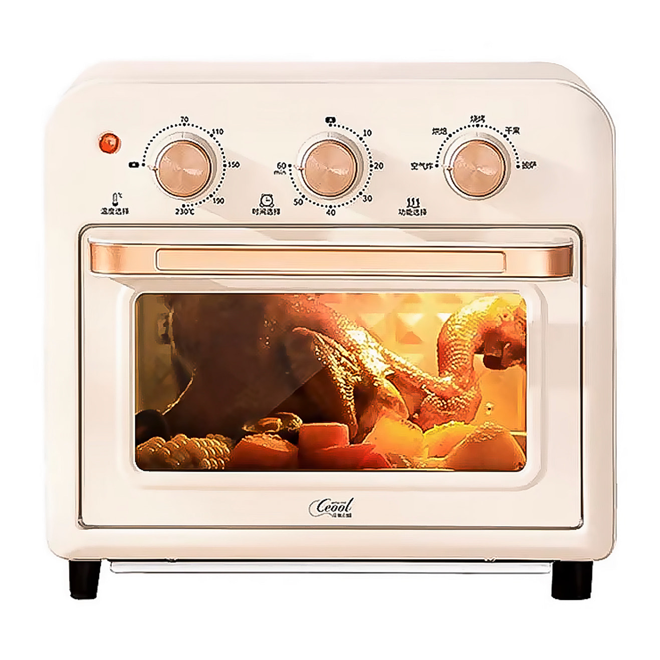 Horno freidora de aire con 15 litros de capacidad. Panel de control mecánico y 1300W de potencia.
