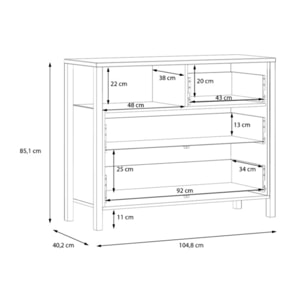 Commode bois effet chêne et noir 3 tiroirs - MIAMI