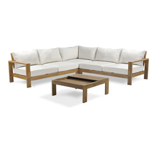 MAJORQUE - Salon de jardin d'angle 5 places en aluminium effet bois